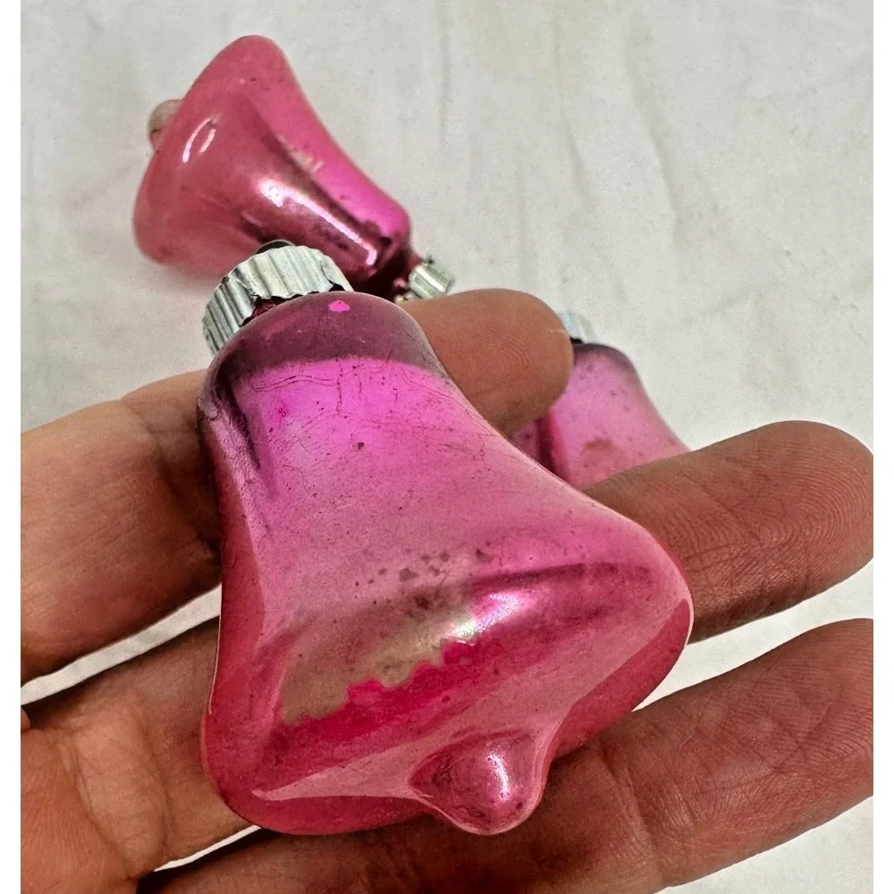 VTG Shiny Brite Glass Bell Christmas Ornaments Pink Set 4